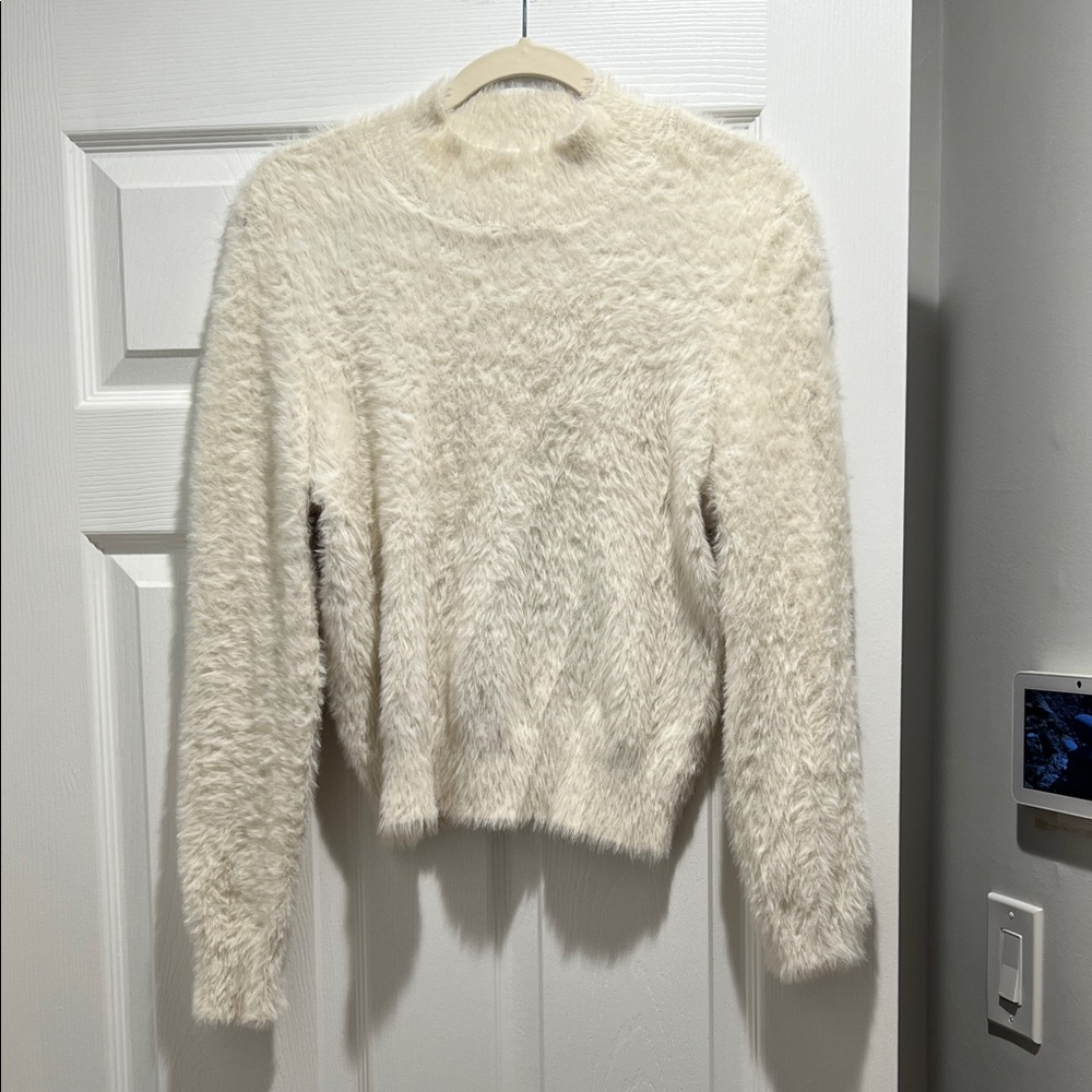 Express Cream Fuzzy Turtleneck Sweater